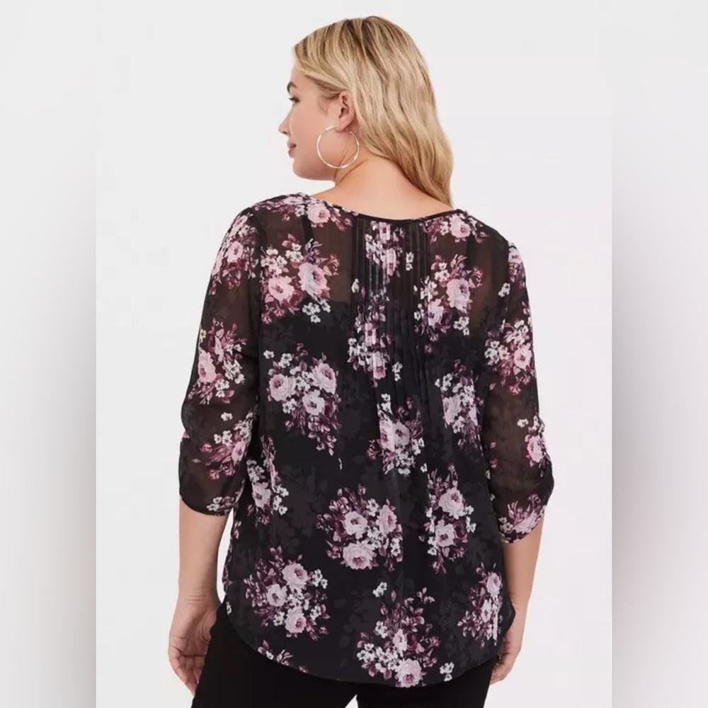 Torrid Chiffon Pintuck Blouse Size 5X Black Multi Sheer - Picture 2 of 11